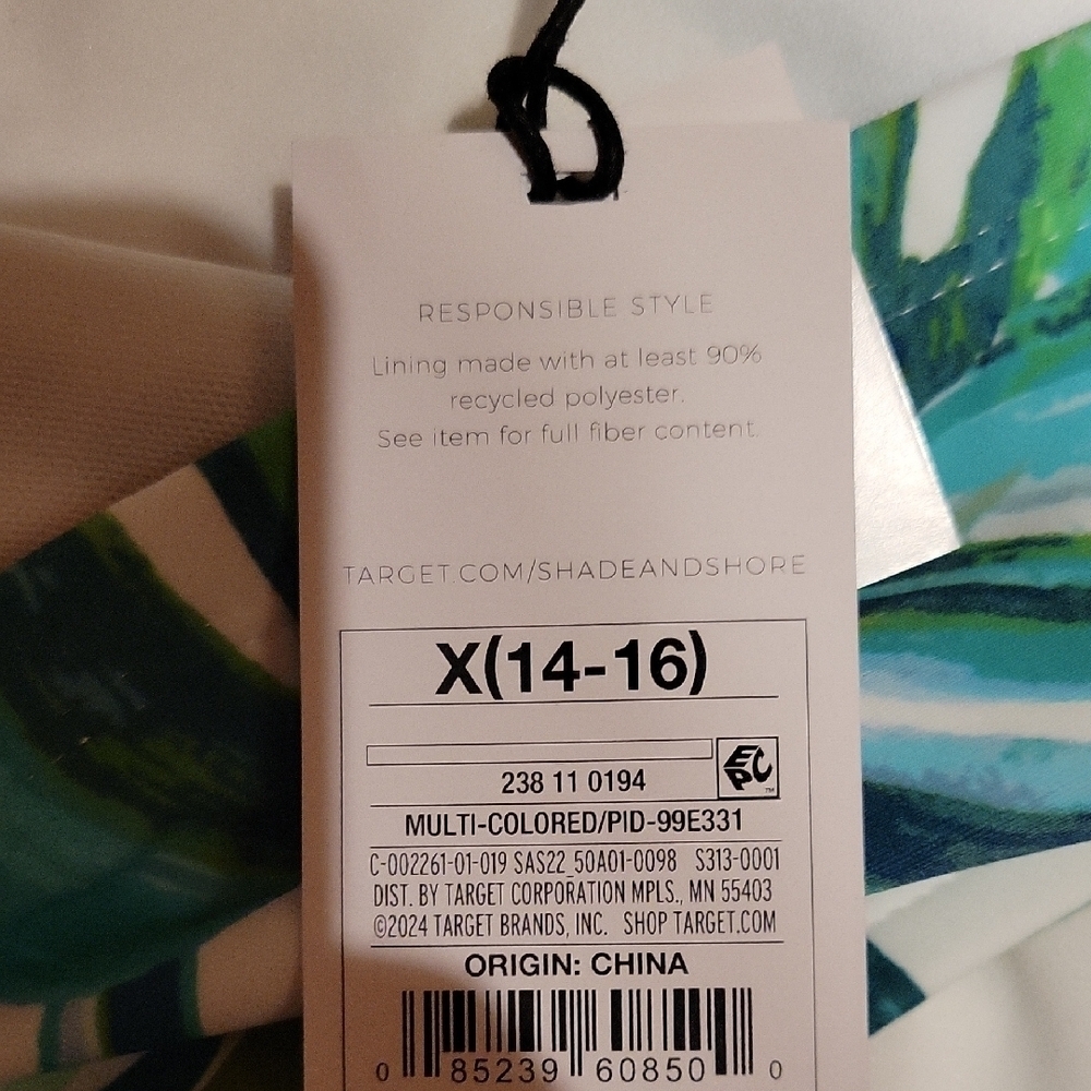 Shade & Shore Leafy Green and Blue Bikini Bottom SIZE 14/16 NWT - Picture 4 of 6